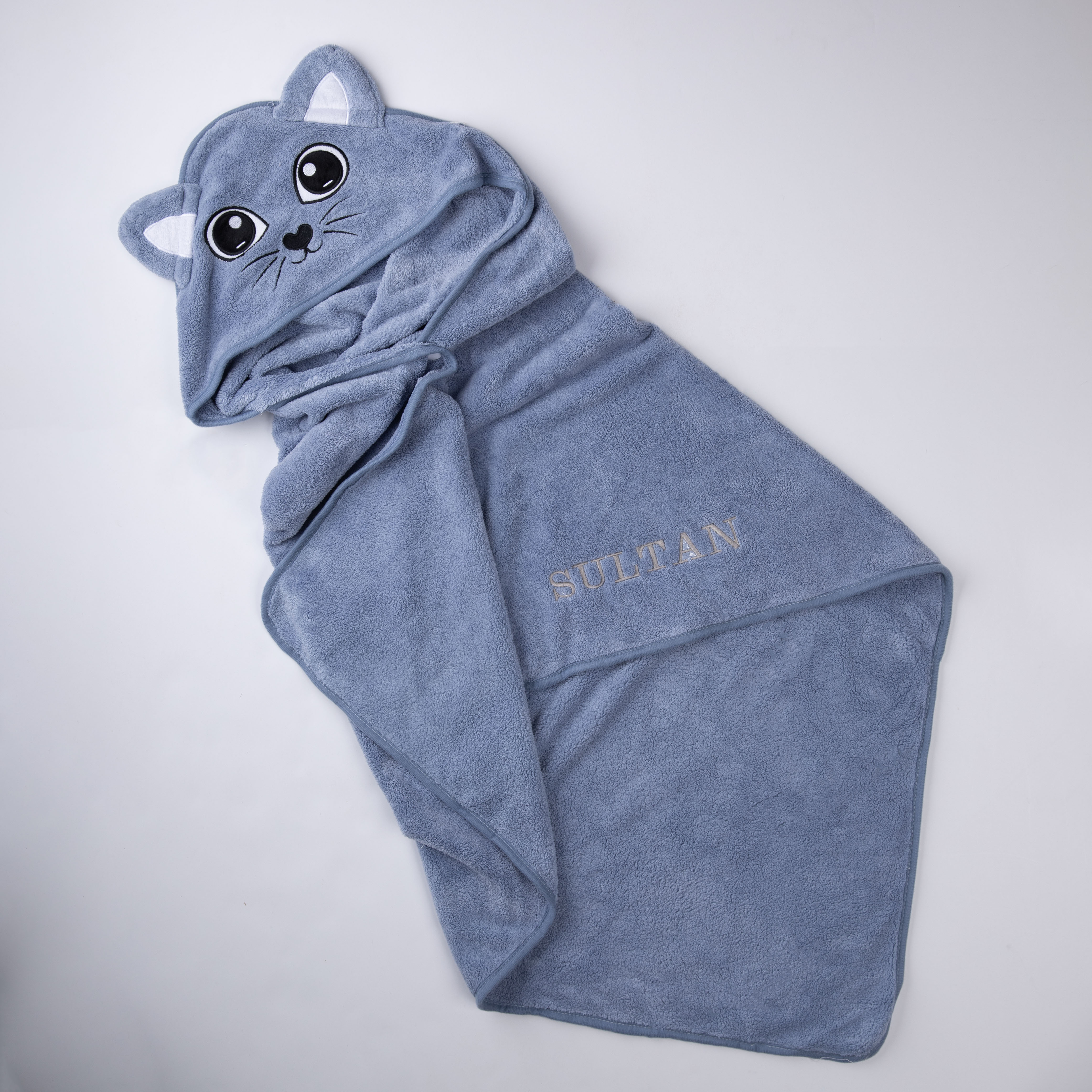 منشفة رضيع بقبعة (0-2 سنوات) - ازرق